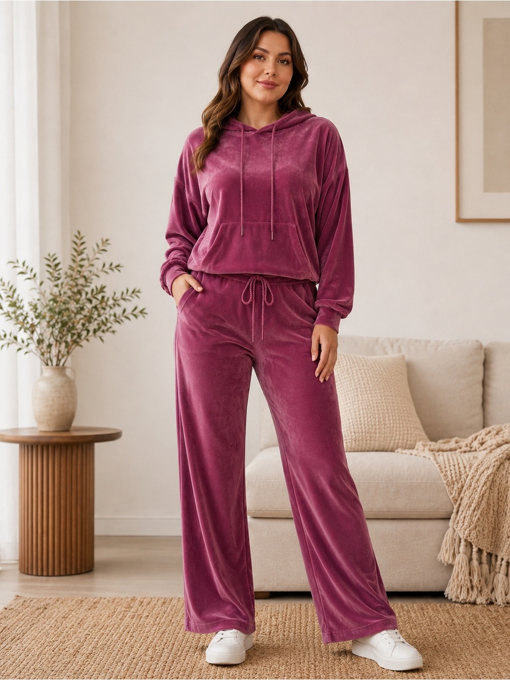 GreenTea Plush Lounge Hoodie & Jogger Set in Rosewood